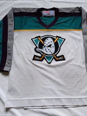Vintage Anaheim Mighty Ducks CCM Hockey Jersey NHL Alternate White Teal Purple